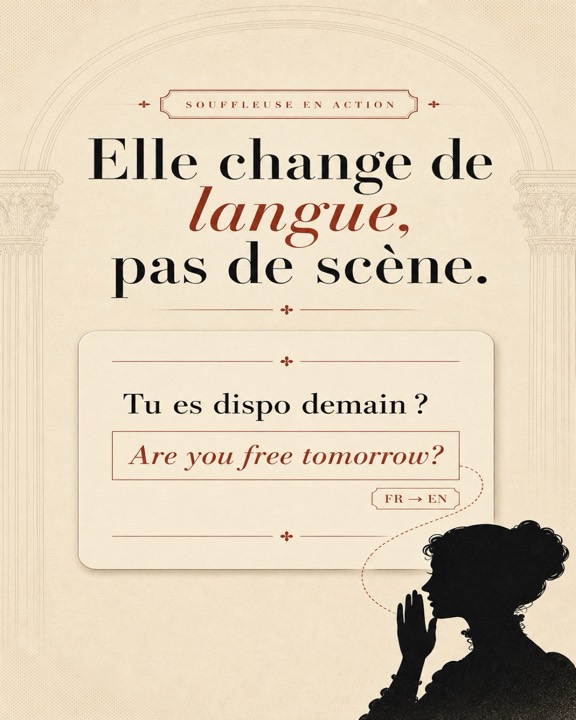 Traduction en écrivant sur Mac : « Tu es dispo demain ? » traduit en « Are you free tomorrow? », langue mémorisée par conversation.