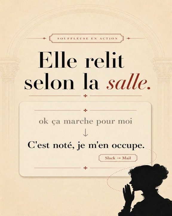 Reformuler un message avec l'IA sur Mac : la même phrase relue dans le ton juste selon l'app, professionnel dans Mail, léger dans Messages.